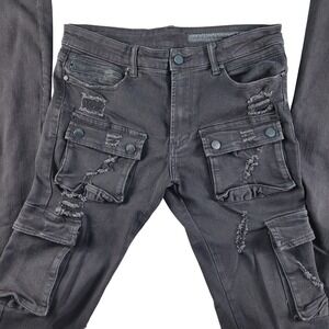 Rockstar Original Flare Jeans Men's 34x43 Black RSM 225 Zaire Cargo Distressed